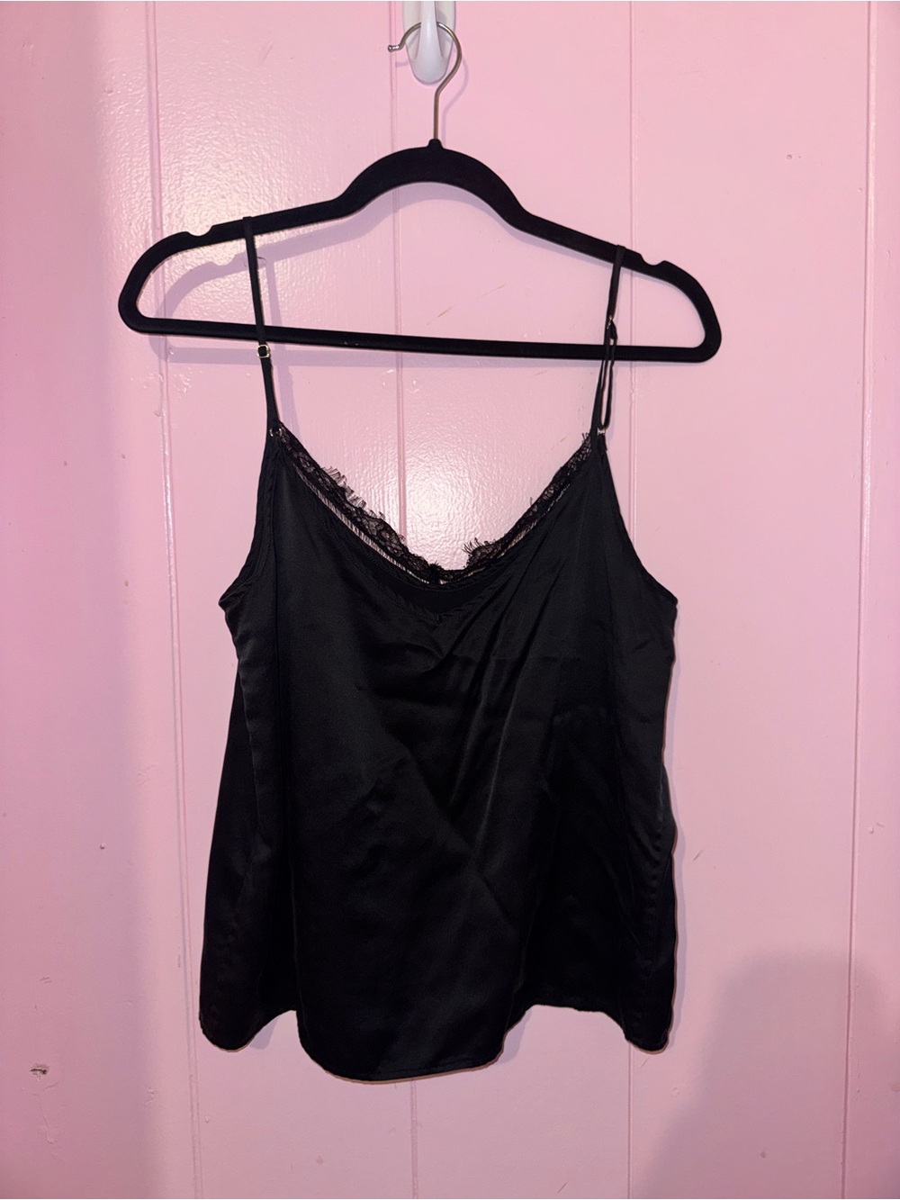 Black Lace-Trim 100% SILK Cami Tank Top - Women